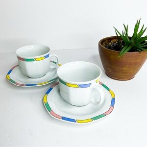 German Art Deco Set Of Two Tea Cups & Saucers